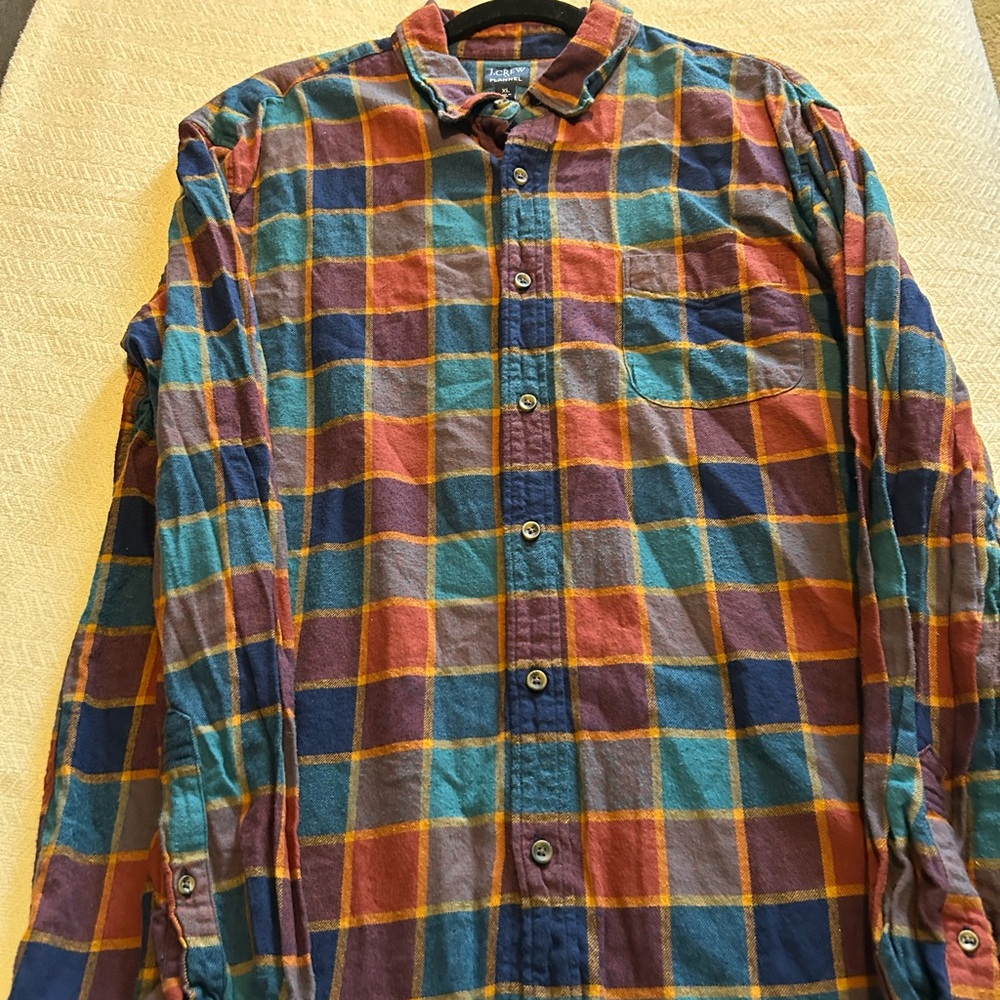 J. Crew Multicolor Plaid Button-Down Shirt in Teal, Rust & Navy